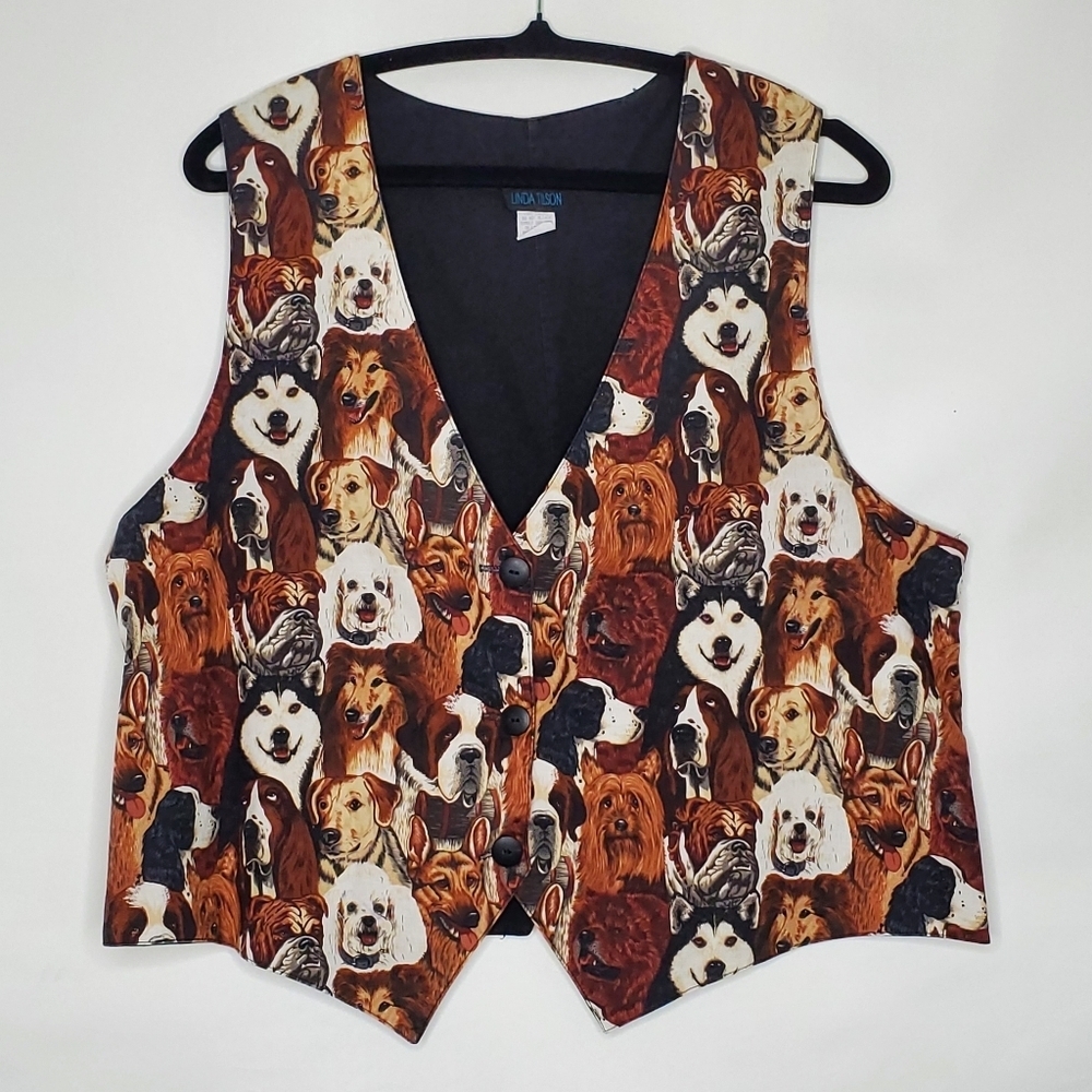 Vintage‎ Dog Print Women's Vest XL Multi Breed All Over Print Waistcoat Unique